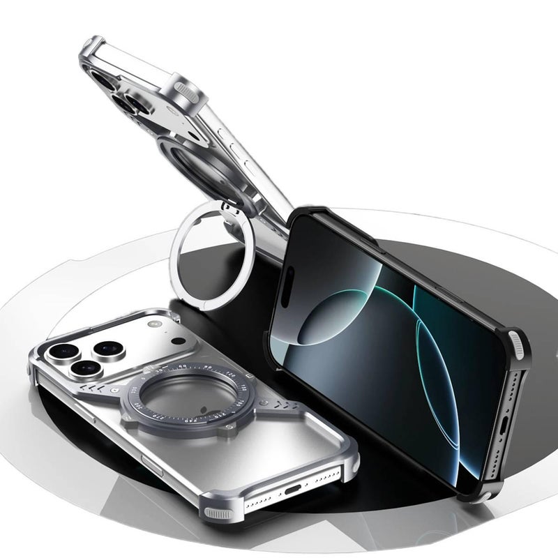 MS Metal MagSafe Case for iPhone 14 / 14 Plus / 14 Pro / 14 Pro Max with Drop Protection and Kickstand plus Shockproof plus Strong Magnetic plus Rotating Magnetic in Gray - Image 5