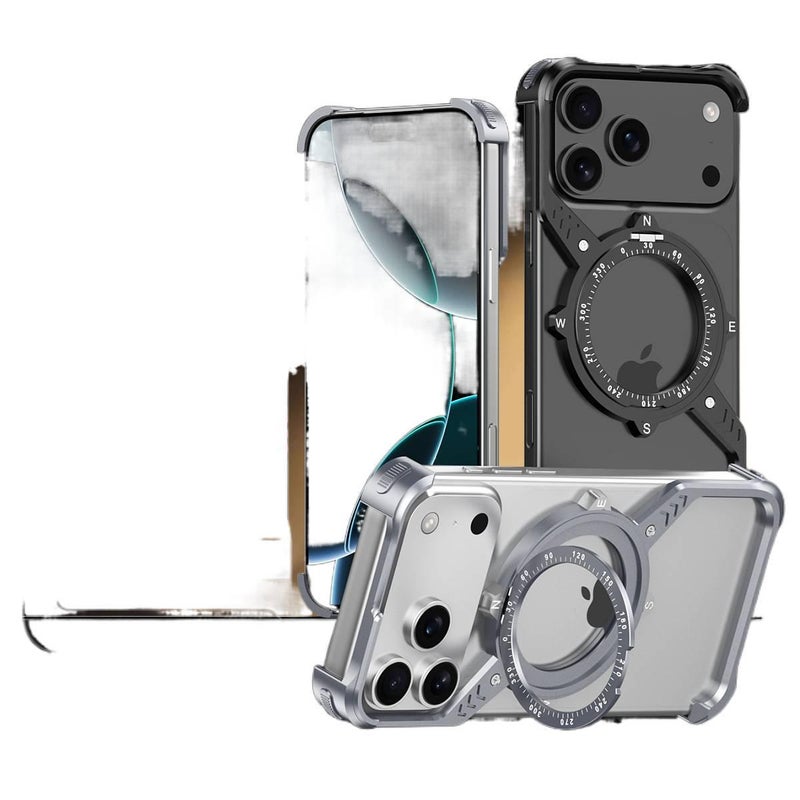 MS Metal MagSafe Case for iPhone 14 / 14 Plus / 14 Pro / 14 Pro Max with Drop Protection and Kickstand plus Shockproof plus Strong Magnetic plus Rotating Magnetic in Gray - Image 2