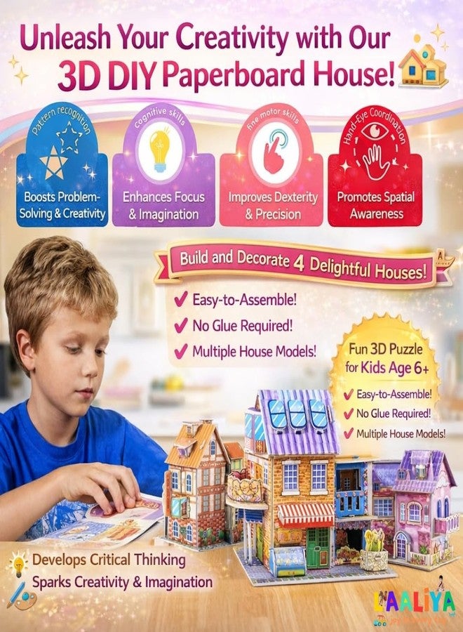 LAALIYA 3D DIY Puzzle House Kit for Kids | Educational Build-Your-Own Cardboard Model House | Creative Construction & Jigsaw Activity Toy for Boys & Girls Ages 4-8 | Fun Learning Craft Set - Image 4