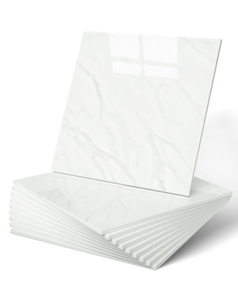 WADILE 20pcs Waterproof Peel and Stick Marble Wall Tiles 118x118 SelfAdhesive PVC Panels for Bathroom Kitchen and Living Room Earl White Not Real Tile