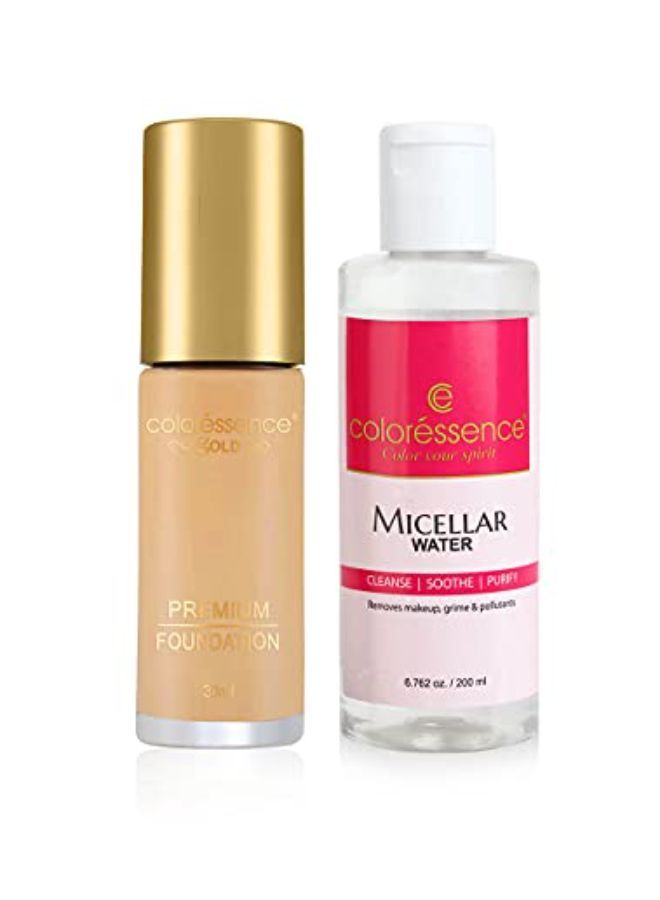 Coloressence True Tone Foundation Full Coverage Lightweight Waterproof Liquid Formula Matte Finish (Porcelain) - Free Micellar Water Makeup Remover, 200Ml  - Image 1