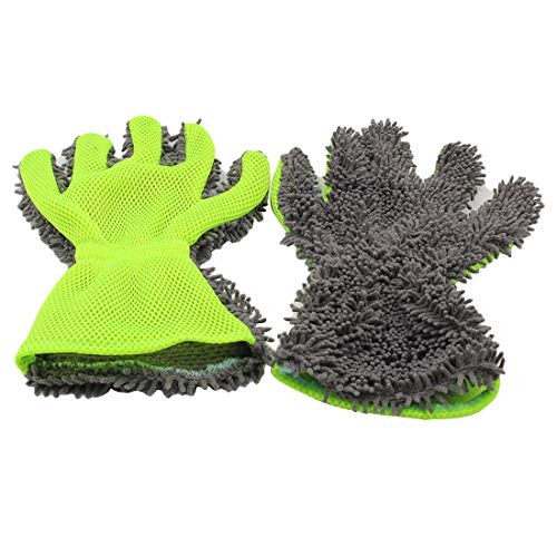 BokWin 2-Pack Car Wash Mitt Scratch Free, 5-Finger Microfiber Wash Mitts, Car Interior Exterior Cleaning Gloves, Auto Chenille Washing Sponge Kits for Cleaning Wheel Tight Spot - Image 1