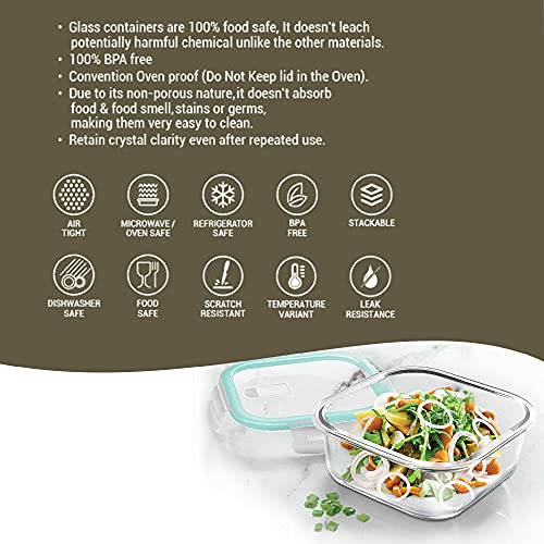 Treo by Milton Hi Borosilicate Clip Fresh Glass Storage Square Container for Kitchen With Air-Tight Lid, Microwave & Oven Safe, 800 ml, Transparent - Image 3
