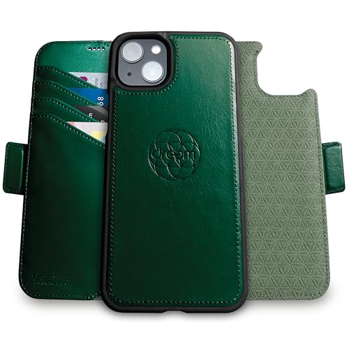 Dreem Wallet Case for iPhone 15 Revolutionary VertHor Phone Stand Magnetic Detachable Vegan Leather Flip Cover RFID Blocking Card Holder MagSafeFit Gift Box Fibonacci Green - Image 1