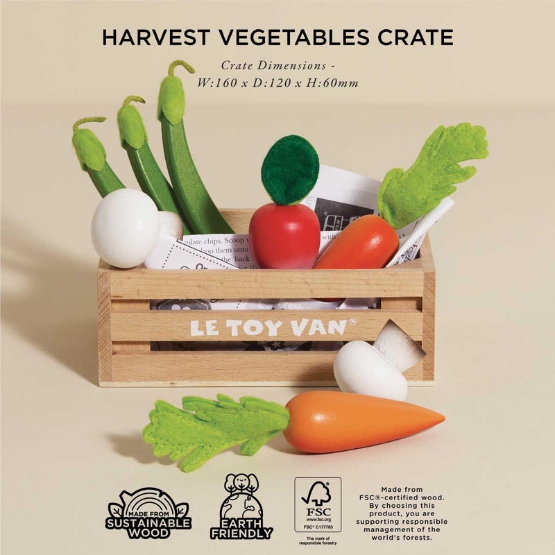 Le Toy Van - Wooden Honeybee Market Vegetables '5 a Day' Crate | Fun Role Play Supermarket Pretend Play Shop Food | Great Gift for Boys Or Girls, Harvest Vegetables Crate (TV182) - Image 3