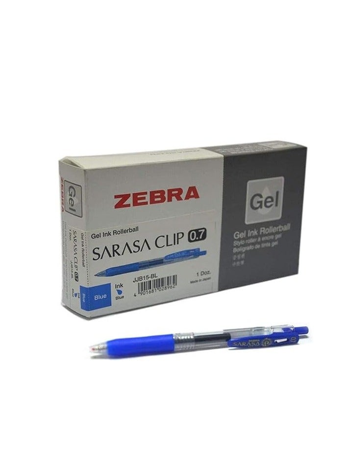 Zebra 0.7 Sarasa Clip Gel Ink Rollerball Pen 12 Pieces Set  Blue - Image 1