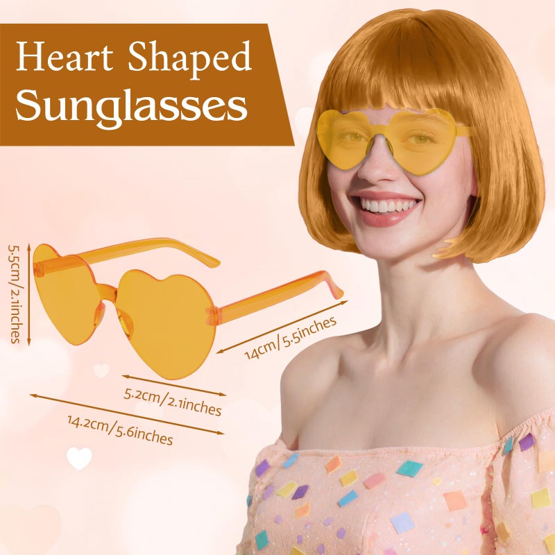 PLULON Hot Pink-Color Bob Wig with Heart Sunglasses Neon Colored Party Wig - Image 5