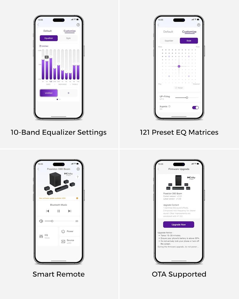 ULTIMEA 7.1 Sound Bar with Dolby Atmos, 500W Home Theater Surround System, HDMI IN&eARC/AUX/Optical, 4 Wired Surround Speakers, Surround Sound System for TV with Wireless Subwoofer, Poseidon D80 Boom - Image 4
