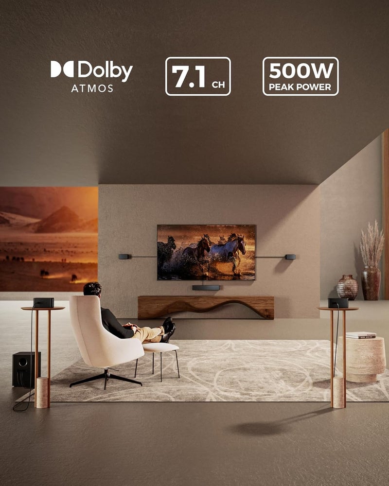 ULTIMEA 7.1 Sound Bar with Dolby Atmos, 500W Home Theater Surround System, HDMI IN&eARC/AUX/Optical, 4 Wired Surround Speakers, Surround Sound System for TV with Wireless Subwoofer, Poseidon D80 Boom - Image 2