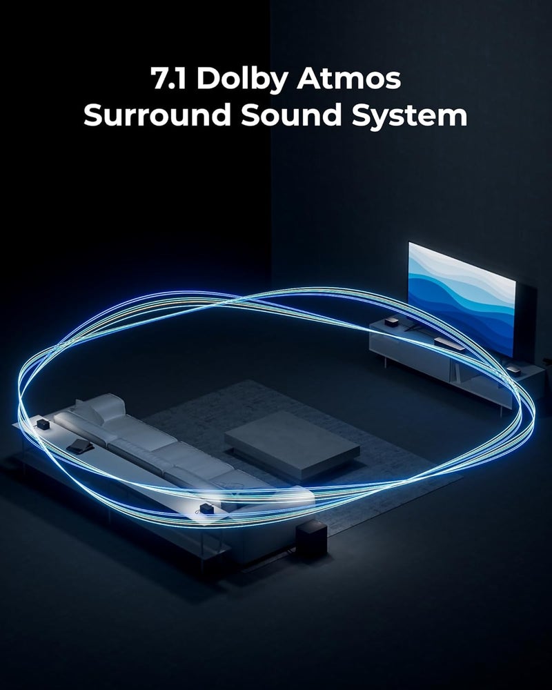 ULTIMEA 7.1 Sound Bar with Dolby Atmos, 500W Home Theater Surround System, HDMI IN&eARC/AUX/Optical, 4 Wired Surround Speakers, Surround Sound System for TV with Wireless Subwoofer, Poseidon D80 Boom - Image 3