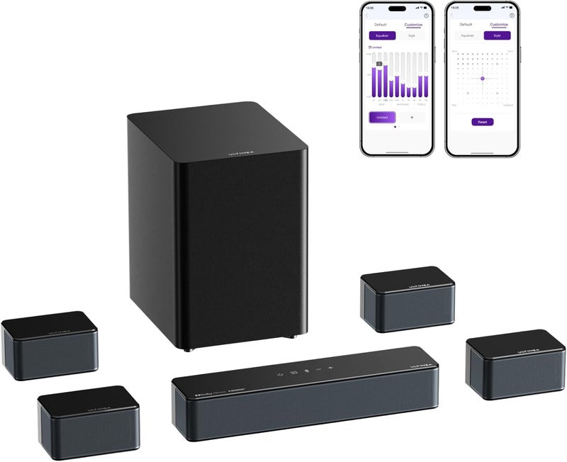 ULTIMEA 7.1 Sound Bar with Dolby Atmos, 500W Home Theater Surround System, HDMI IN&eARC/AUX/Optical, 4 Wired Surround Speakers, Surround Sound System for TV with Wireless Subwoofer, Poseidon D80 Boom - Image 1