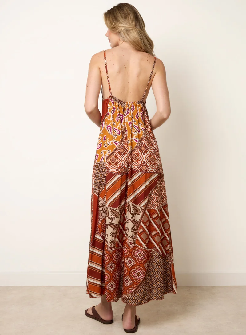 Blue Vanilla Patchwork Printed Transitional Print Dress