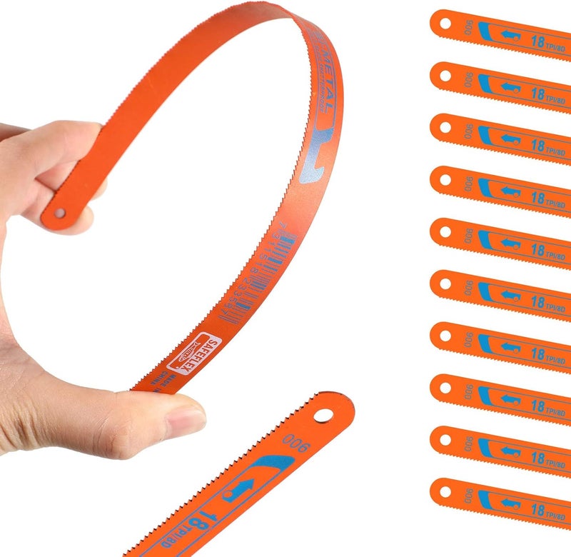 Mudder 20 Pieces Hacksaw Replacement Blades Metal Cutting Hacksaw Blades with 18 Teeth and 24 Teeth Per Inch (Orange Background with Bi-metal Letter) - Image 4