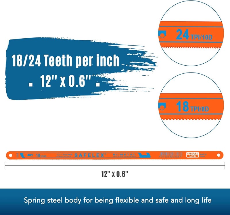 Mudder 20 Pieces Hacksaw Replacement Blades Metal Cutting Hacksaw Blades with 18 Teeth and 24 Teeth Per Inch (Orange Background with Bi-metal Letter) - Image 2