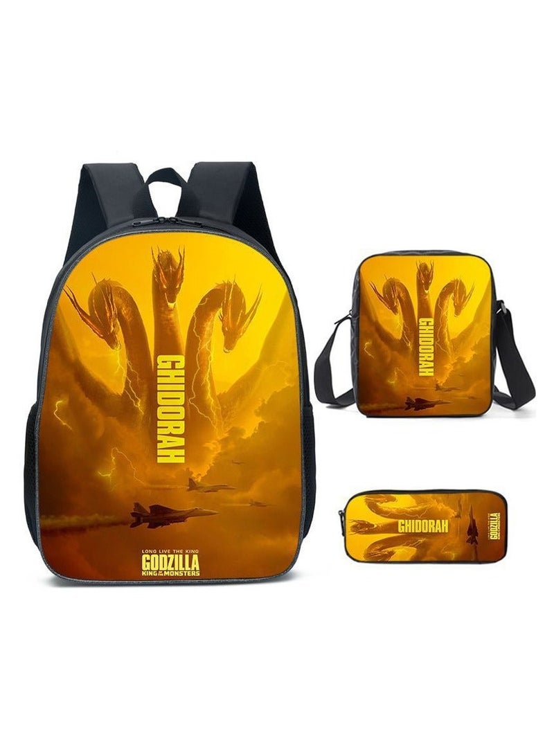 Godzilla Children's leisure load reducing large capacity printed backpack for elementary school students, 3-piece set - Image 1