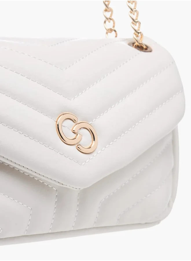 Celeste Womens Quilted Crossbody Bag With Button Closure And Chain Strap