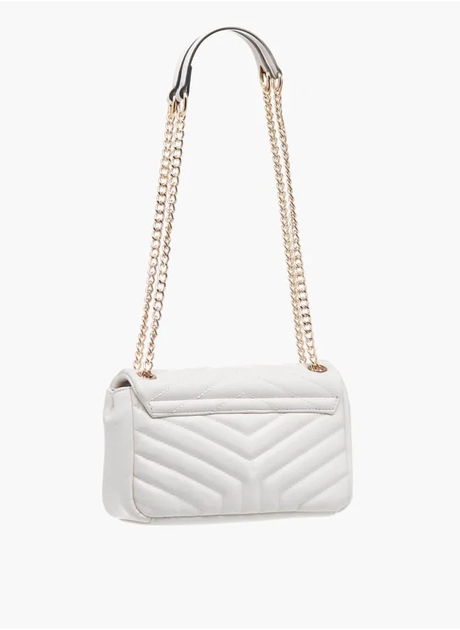 Celeste Womens Quilted Crossbody Bag With Button Closure And Chain Strap