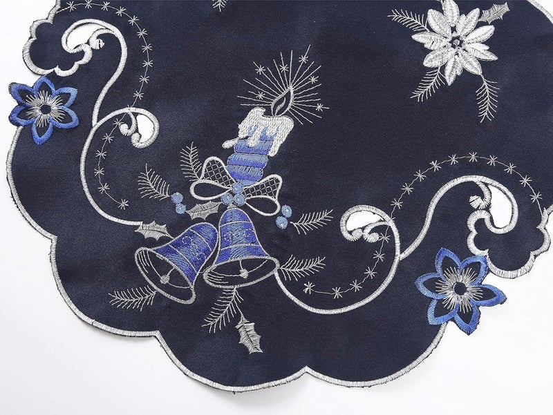 GRANDDECO GRANDDECO Holiday Christmas Placemat 14 Set of 4 Cutwork Embroidered Floral Christmas Blue Candles Dresser Scarf Table Topper for Home Dining Xmas Tabletop Decoration  - Image 4