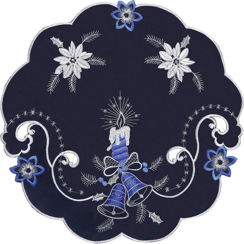 GRANDDECO GRANDDECO Holiday Christmas Placemat 14 Set of 4 Cutwork Embroidered Floral Christmas Blue Candles Dresser Scarf Table Topper for Home Dining Xmas Tabletop Decoration  - Image 2