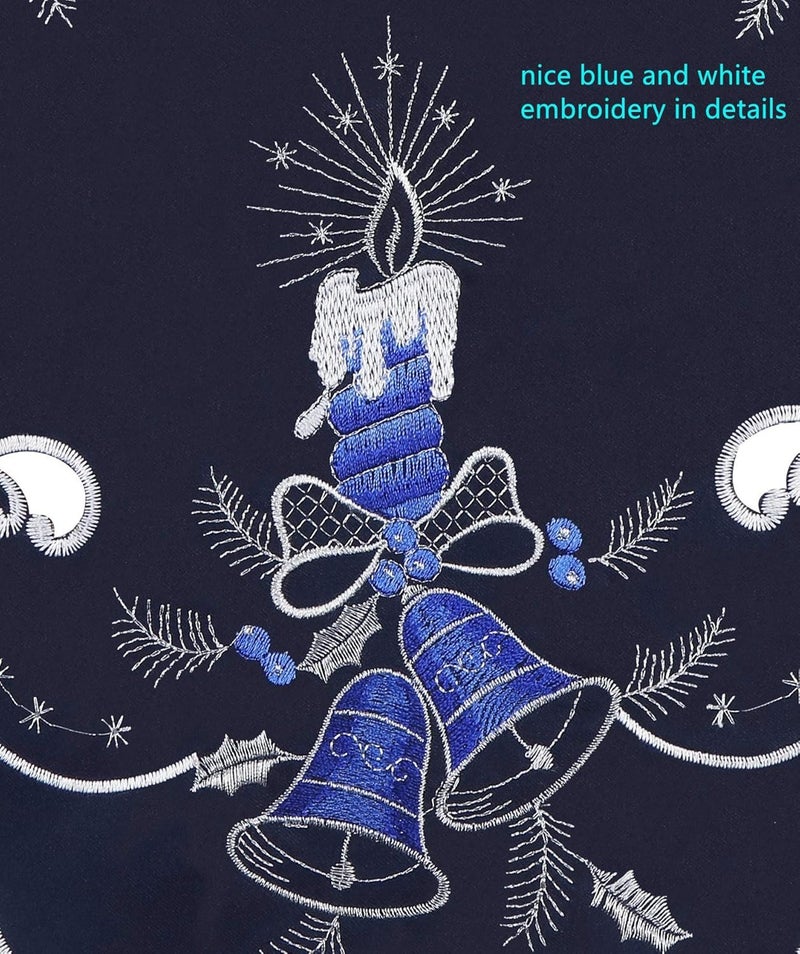 GRANDDECO GRANDDECO Holiday Christmas Placemat 14 Set of 4 Cutwork Embroidered Floral Christmas Blue Candles Dresser Scarf Table Topper for Home Dining Xmas Tabletop Decoration  - Image 5