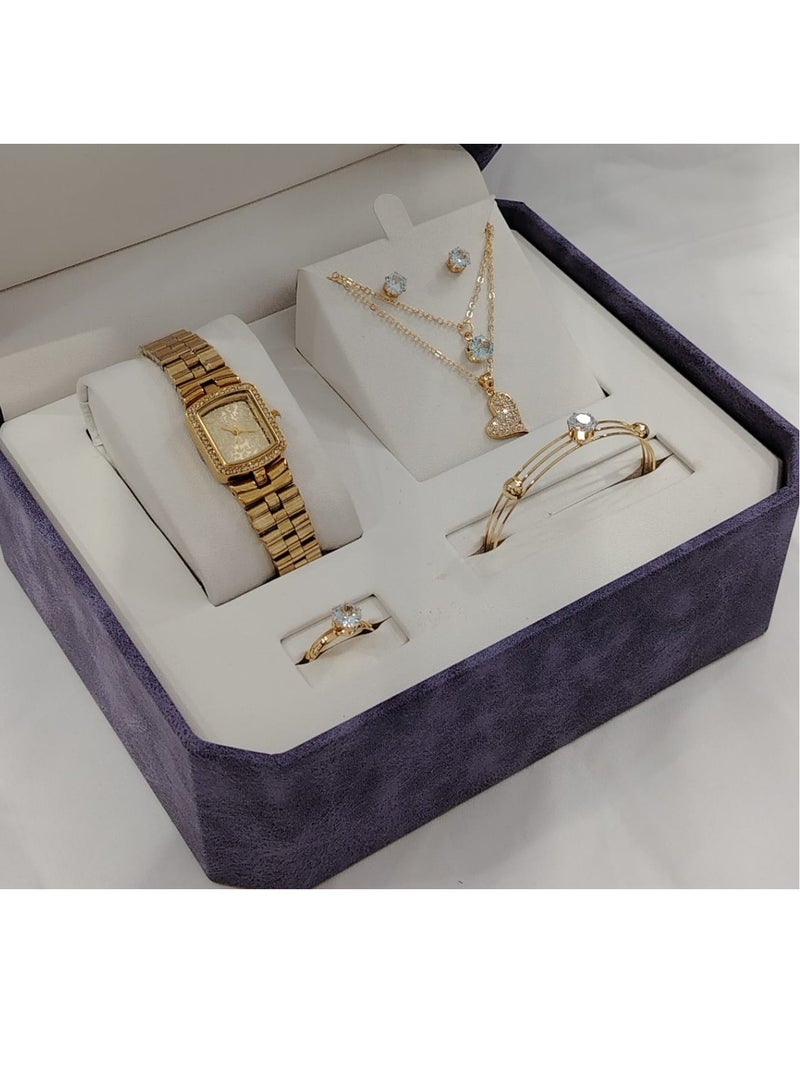 Soft and elegant women's sets, zircon, steel watch