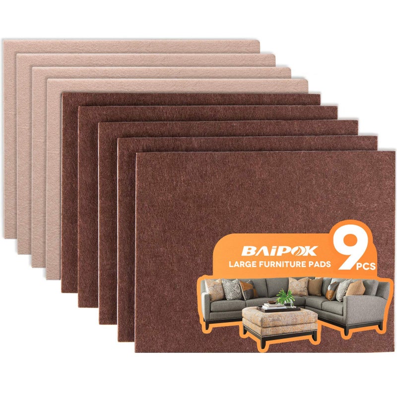 Furniture Felt Pads 9 Pcs 8 x 6 Two Color Brown 5  Beige 4 Cuttable Self Adhesive Furniture Pads Anti Scratch Chair Leg Pads Floor Protectors for Furniture Hard Floors