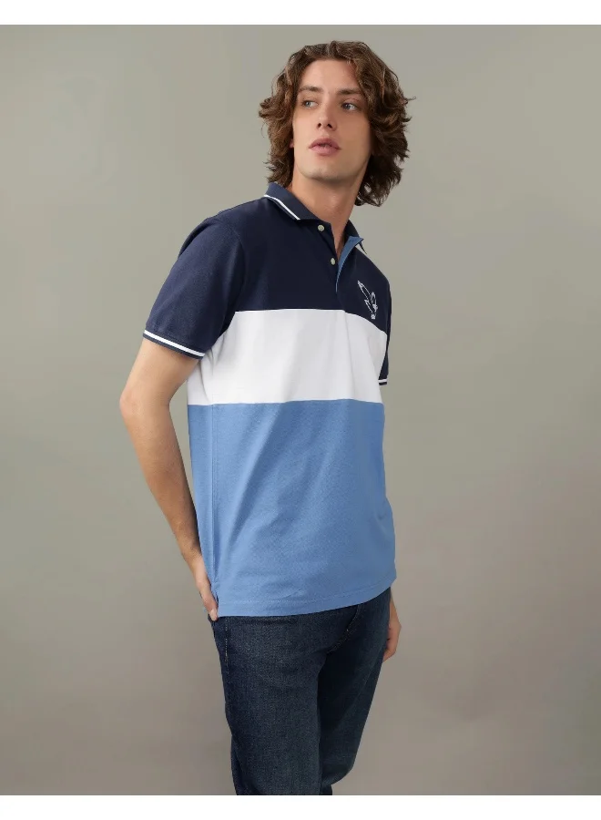 American Eagle Colorblock Logo Flex Pique Polo Shirt