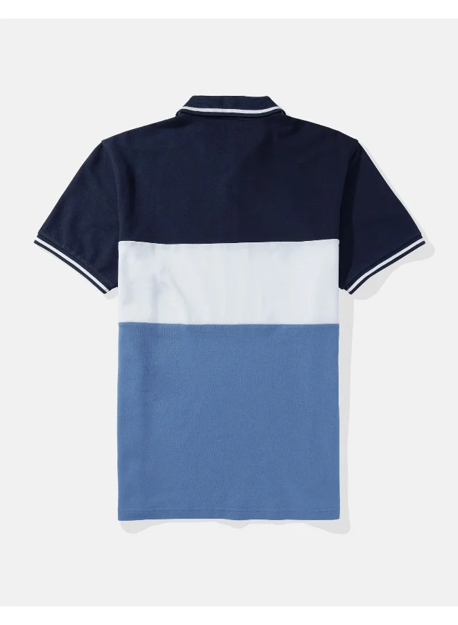 American Eagle Colorblock Logo Flex Pique Polo Shirt