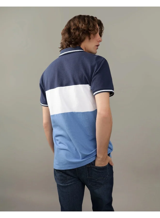 American Eagle Colorblock Logo Flex Pique Polo Shirt