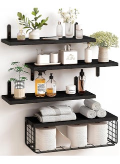 XiuWoo 4 Pack Wood Wall Mounted Floating Shelves, Hanging Shelf Storage Rack, Home Display Rack, Plant Shelf, Home Storage Rack with Wire Storage Basket for Home, Office  - Image 1