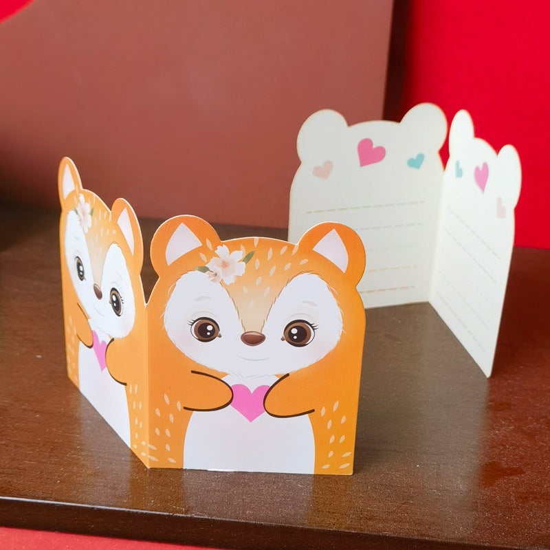 Original Cute Cartoon Animal Shape Holiday Small Card Flower Gift Blessing Birthday Children Thank You Greeting Card - Image 1