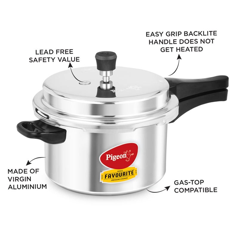 Pigeon by Stovekraft Favourite Non-induction bas Aluminium Pressure Cooker, 5 Litres, Silver - Image 3