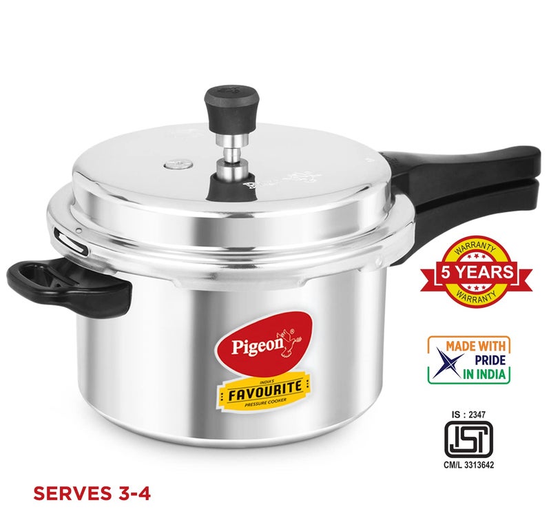 Pigeon by Stovekraft Favourite Non-induction bas Aluminium Pressure Cooker, 5 Litres, Silver - Image 2