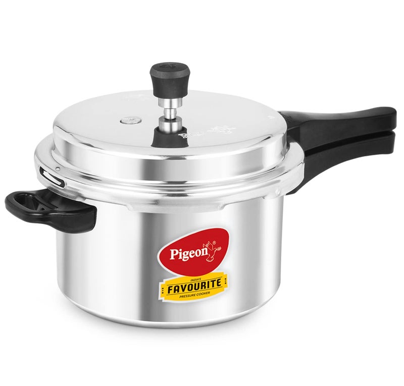 Pigeon by Stovekraft Favourite Non-induction bas Aluminium Pressure Cooker, 5 Litres, Silver - Image 1