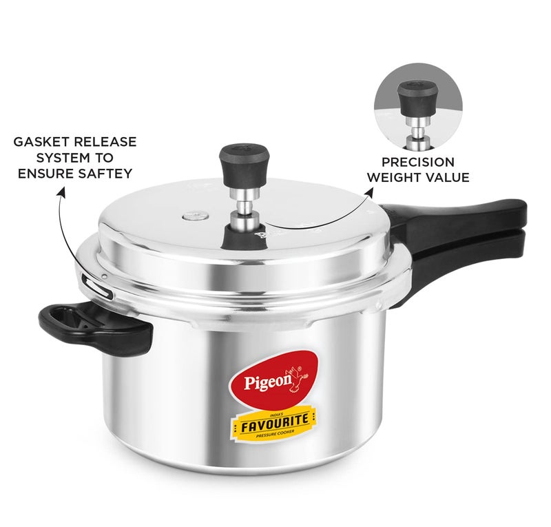 Pigeon by Stovekraft Favourite Non-induction bas Aluminium Pressure Cooker, 5 Litres, Silver - Image 4