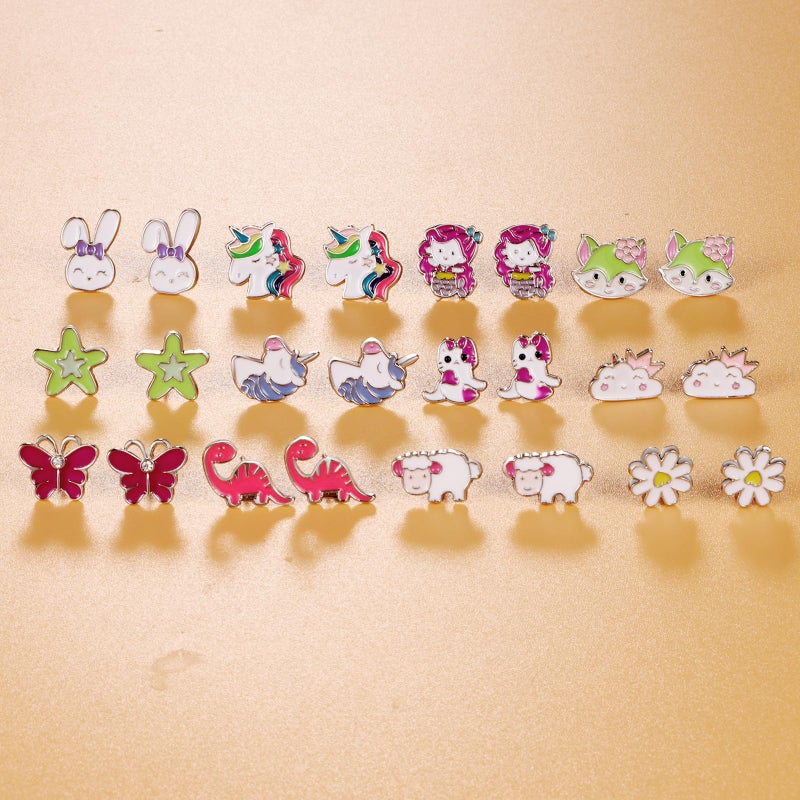 DALOO 60 Pairs Cute Earrings Set - Hypoallergenic Stainless Steel Studs with Cartoon Characters, Colorful Faux Pearls & Sparkling Cubic Zirconias (#1) - Image 4