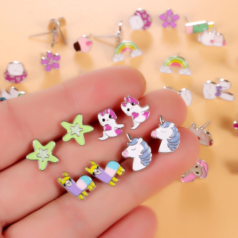 DALOO 60 Pairs Cute Earrings Set - Hypoallergenic Stainless Steel Studs with Cartoon Characters, Colorful Faux Pearls & Sparkling Cubic Zirconias (#1) - Image 2
