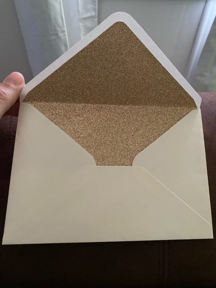 Lucky Star 25 PCS A7 Pearlescent Rose gold Glitter Envelope,5.35 x 7.7 inches, Perfect for 5x7 Weddings, Invitation Cards,Greeting Invite (Pearl ivory+Rose Gold glitter) - Image 4