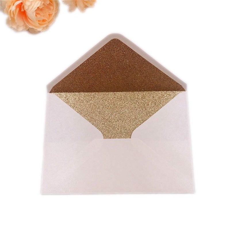 Lucky Star 25 PCS A7 Pearlescent Rose gold Glitter Envelope,5.35 x 7.7 inches, Perfect for 5x7 Weddings, Invitation Cards,Greeting Invite (Pearl ivory+Rose Gold glitter) - Image 5