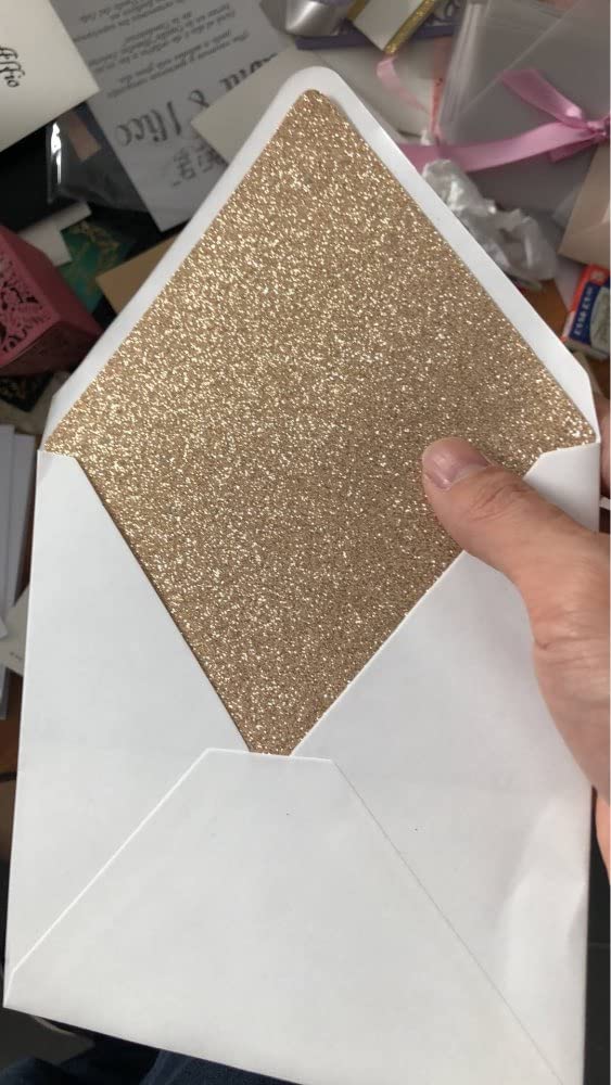 Lucky Star 25 PCS A7 Pearlescent Rose gold Glitter Envelope,5.35 x 7.7 inches, Perfect for 5x7 Weddings, Invitation Cards,Greeting Invite (Pearl ivory+Rose Gold glitter) - Image 3