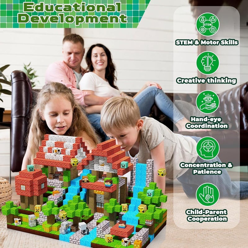 Moonmen Magnetic Building Blocks Set, Mine Magnet World Set For Toddler Educational STEM Construction Toy, Non-Toxic ABS Material Magnet Cubes Construction Toys (150 Pcs Jungle Tribes) - Image 2