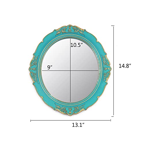 Eaoundm 13.1 x 14.8 inchs Decorative Wall Mirror,Vintage Hanging Mirrors for Bedroom Living-Room Dresser Decor Oval Blue Plastic Frame - Image 4