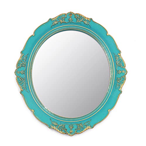 Eaoundm 13.1 x 14.8 inchs Decorative Wall Mirror,Vintage Hanging Mirrors for Bedroom Living-Room Dresser Decor Oval Blue Plastic Frame - Image 1