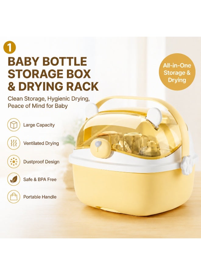 EXCLIFE Baby bottle storage box drying and draining rack with cover dustproof baby food tableware tool storage box cabinet - Image 1