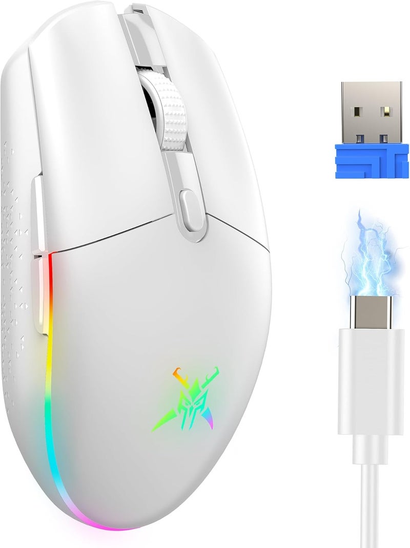 TECKNET Wireless Gaming Mouse - 8000 DPI, RGB Backlit, 6 Programmable Buttons, 100Hrs Battery Life, Dual Mode [2.4G & USB-C] for Laptop,PC,Mac - White - Image 1
