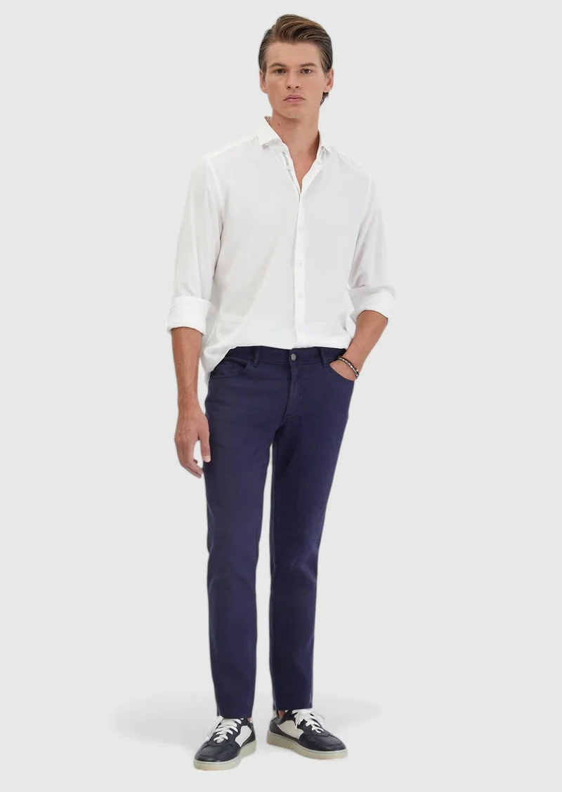 RAMSEY White Plain Casual Fit Long Weaving Casual Shirt