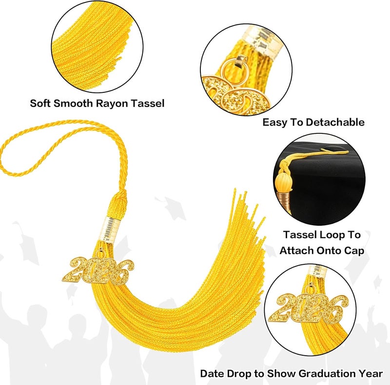 RHOttbiy 2026 Graduation Tassel, 2026 Tassel Graduation, 2026 Tassels for Graduations Cap with 2026 Year Gold Charms for Graduate Cap, Gold Graduations Tassels for Class of 2026 Grad Ceremonies Accessories - Image 4