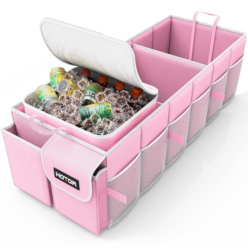 HOTOR Trunk Organizer Sturdy Foldable with Cooler for Car  SUV 3 Compartments Pink 309012601063
