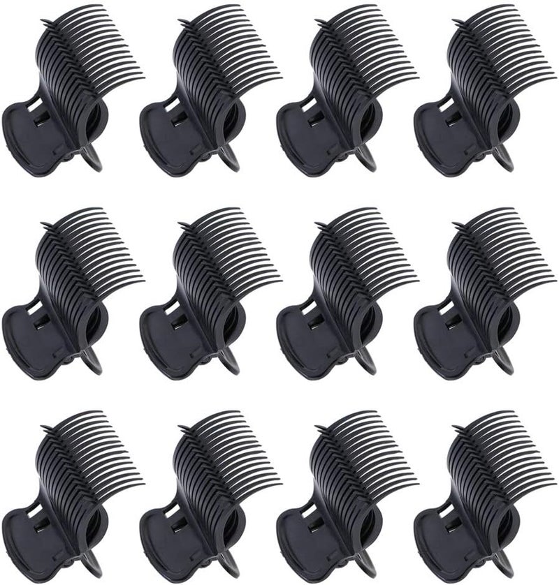12pcs Plastic Hot Roller Clips Hair Curler Claw Hair Clips for Small, Medium, Large and Jumbo, Black - Image 1