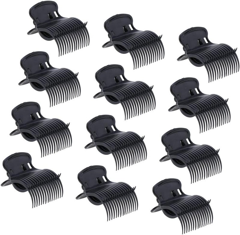 12pcs Plastic Hot Roller Clips Hair Curler Claw Hair Clips for Small, Medium, Large and Jumbo, Black - Image 5